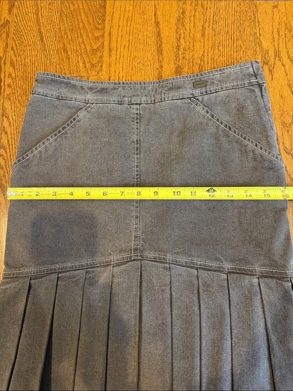 CHANEL Plum Grey Pleated Denim Midi Skirt